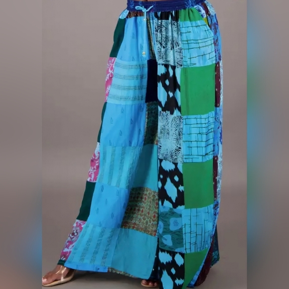 Pants - Colorful Teal Patchwork Wideleg Pants, Boho, Lightweight, Sz L, NWT